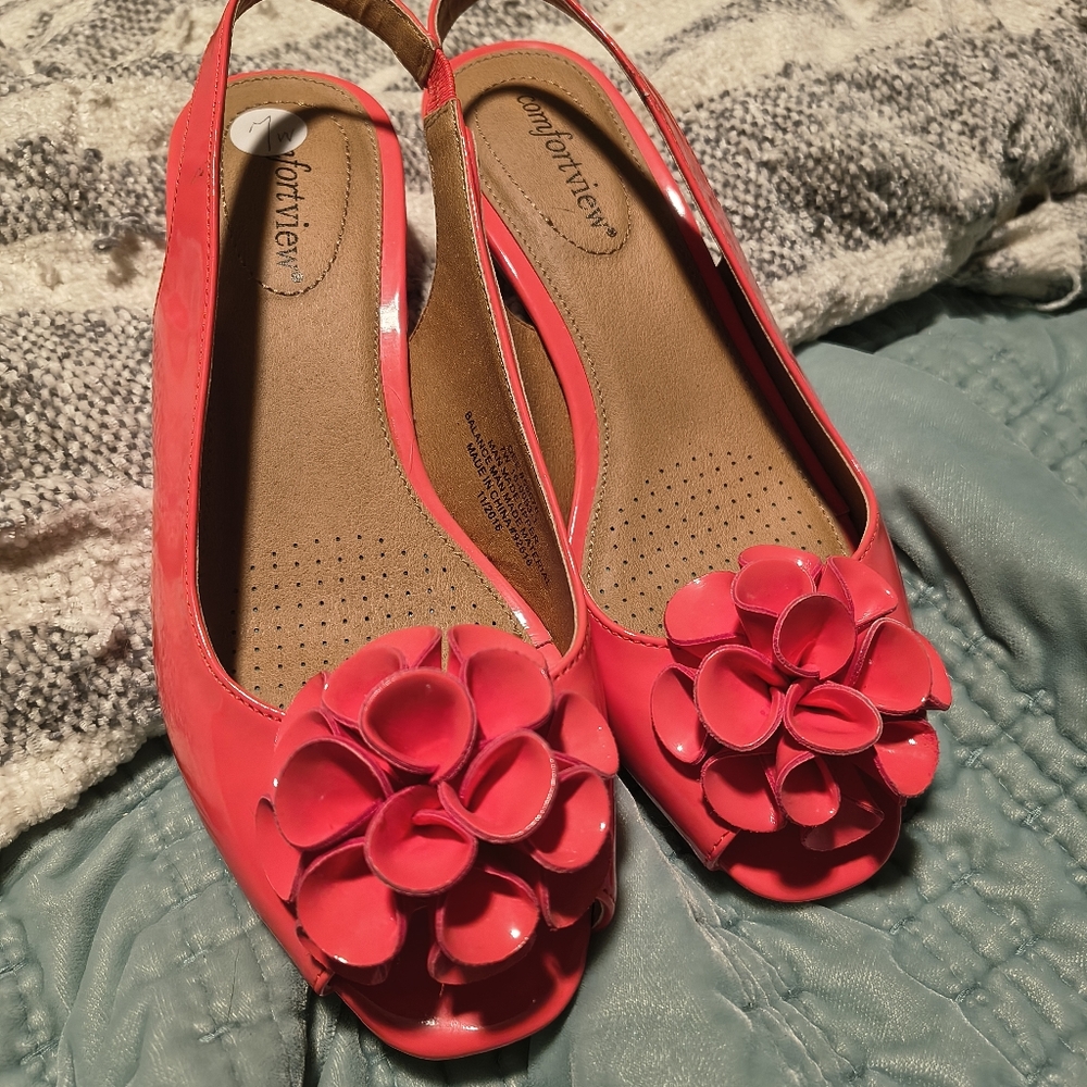 Comfortview Women's Orange Peep-Toe Slingback Shoes